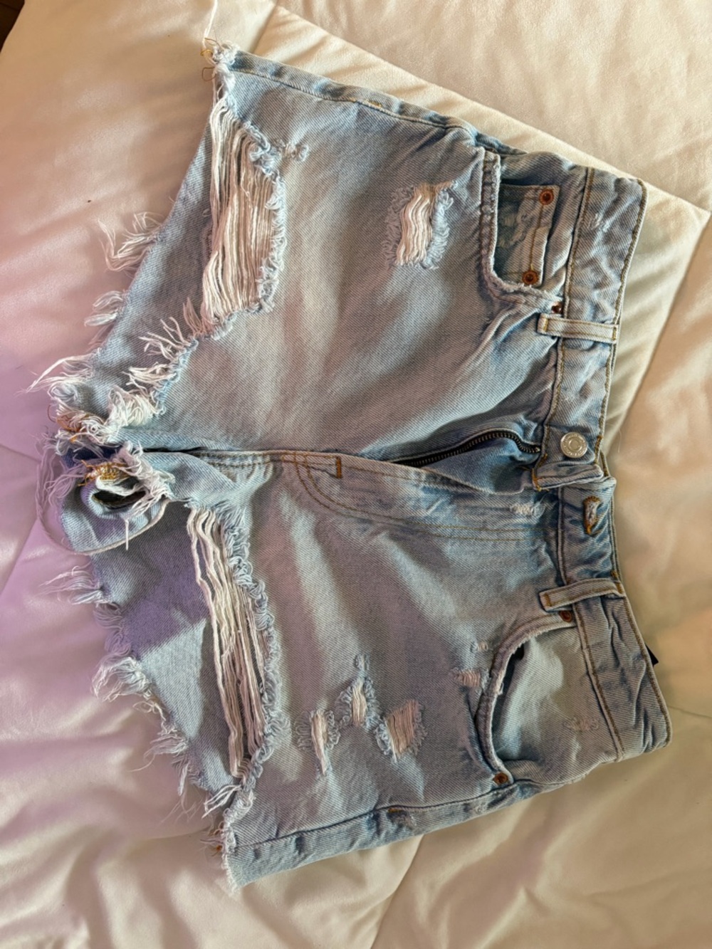 Zara Light Blue Distressed Denim Jean Shorts